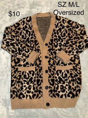 Leopard Print Button-Up Cardigan - Tan & Black